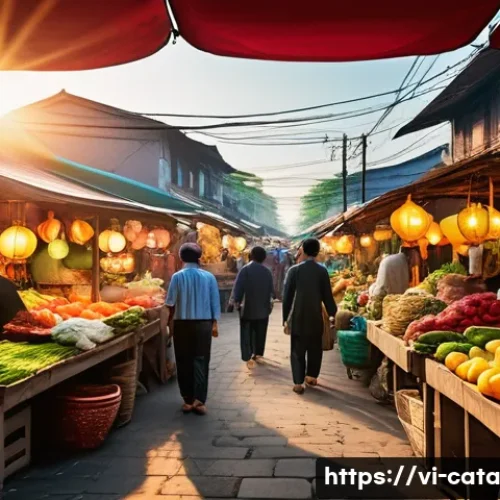Home 27 데이터 증강 기법으로 데이터셋 확장하기 - A high-resolution outdoor scene of a bustling Vietnamese street market at sunset, vibrant colors wit...